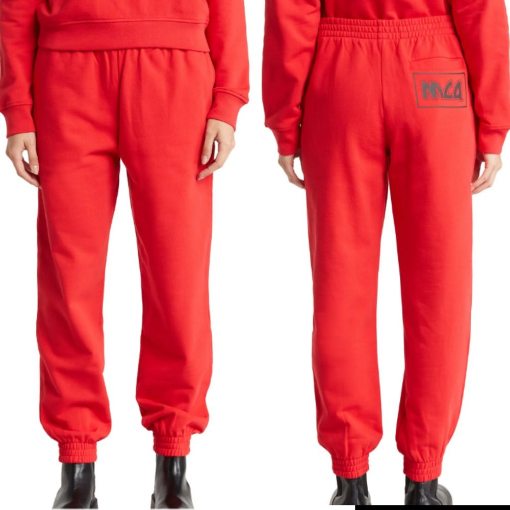 NWOT Alexander McQueen MCQ Regular Fit Red Metal Logo Sweatpants Joggers L